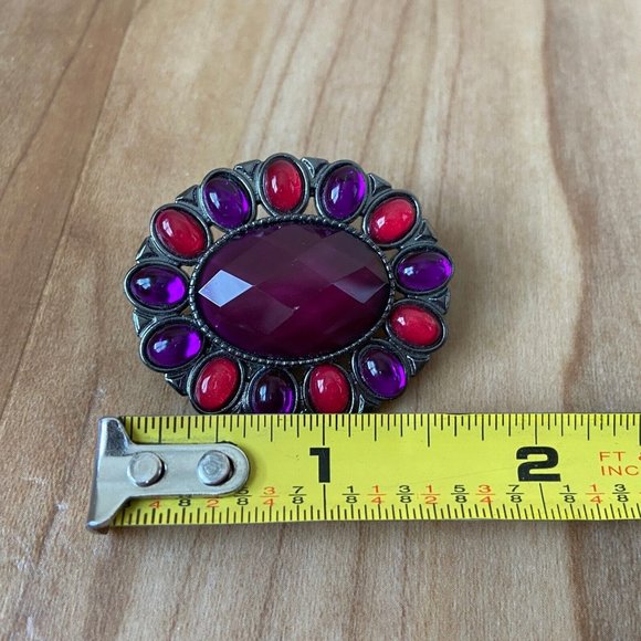 Purple & Pink Rhinestone Oval Shaped Cabachon Brooch 1950s Signed FAF - Picture 5 of 11